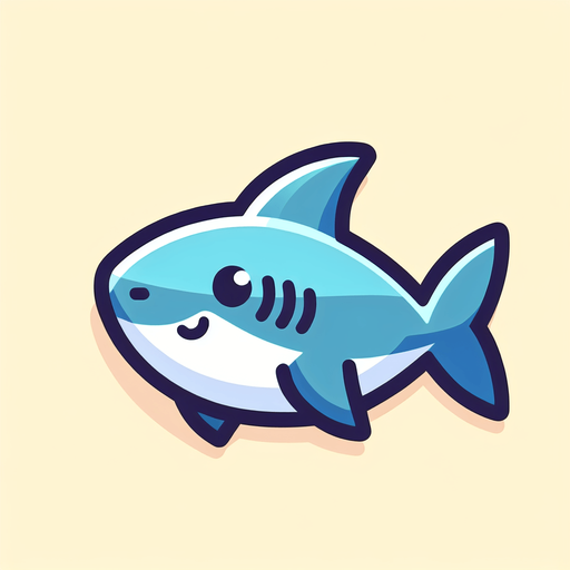Friendly shark.
Single Game Texture.  In-Game asset.  2d.  Blank background.  High contrast.  No shadows