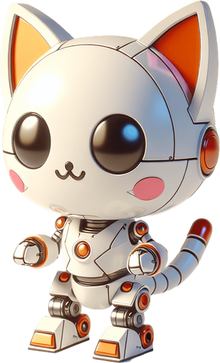3d robotic kawaii steel kitten white and vibrant orange colour.
Single Game Texture. In-Game asset. 2d. Blank background. High contrast. No shadows.