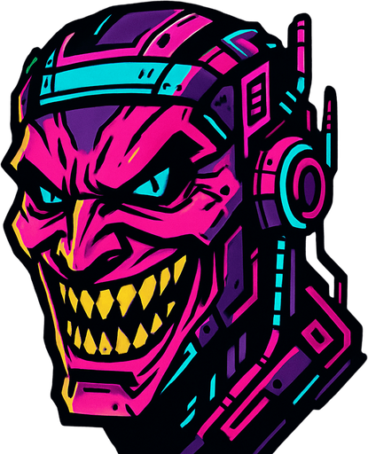 evil face cyberpunk style.
In-Game asset.  2d.  High contrast.  No shadows