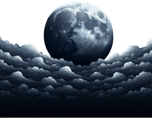 Очень темный фон с облаками и луной реалистичная графика.
Single Game Texture. In-Game asset. 2d. Blank background. High contrast. No shadows.