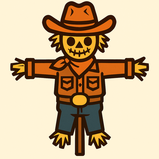 Scarecrow in the shape of a cowboy.
In-Game asset.  2d.  High contrast.  No shadows