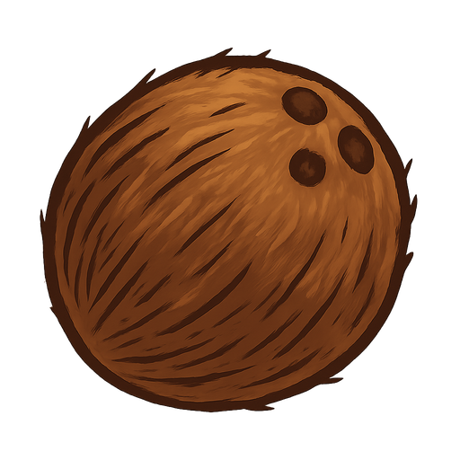 Coconut.
Single Game Texture.  In-Game asset.  2d.  Blank background.  High contrast.  No shadows