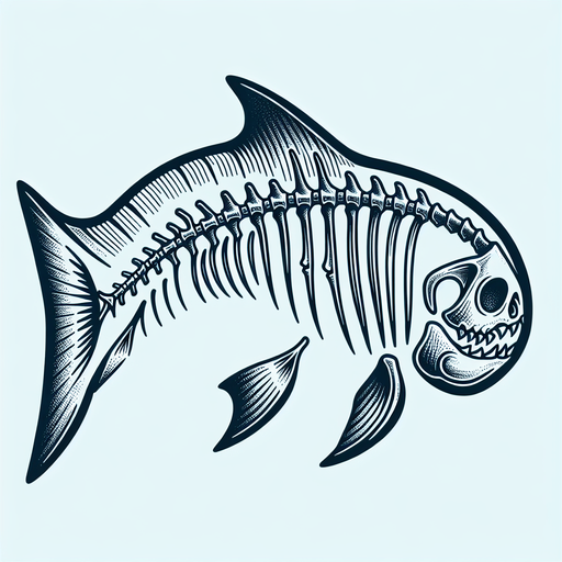 Very basic skeleton of a fish with a fin and shark head.