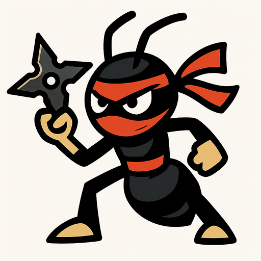 elinde shuriken olan ninja karınca.
In-Game asset.  2d.  High contrast.  No shadows
