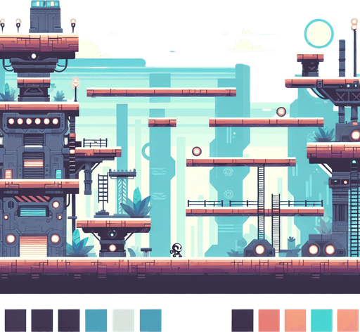 2d platformer back ground.
Single Game Texture. In-Game asset. 2d. Blank background. High contrast. No shadows.