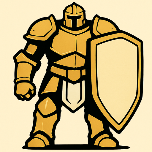 giant solider with shield from front.
In-Game asset.  2d.  High contrast.  No shadows