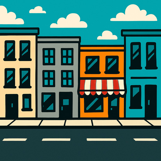 Cadde arka planı.
In-Game asset.  2d.  High contrast.  No shadows