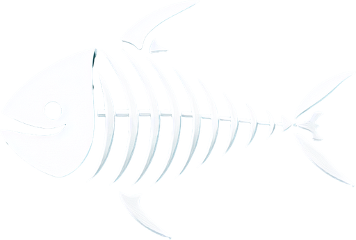 Very minimalist skeleton of a fish with a fin and cute shark head.