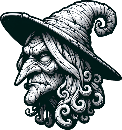 stylized wich head.
Single Game Texture. In-Game asset. 2d. Blank background. High contrast. No shadows.