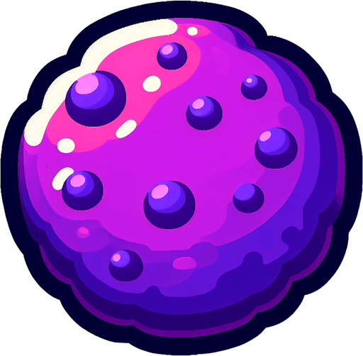 Purple cookie.
Single Game Texture. In-Game asset. 2d. Blank background. High contrast. No shadows.