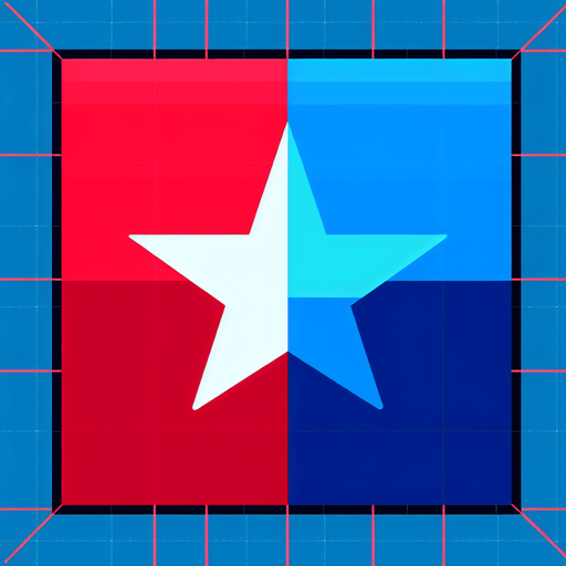 star red and blu.
Single Game Texture.  In-Game asset.  2d.  Blank background.  High contrast.  No shadows
