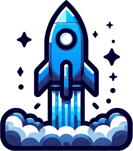 Blue rocet.
Single Game Texture.  In-Game asset.  2d.  Blank background.  High contrast.  No shadows