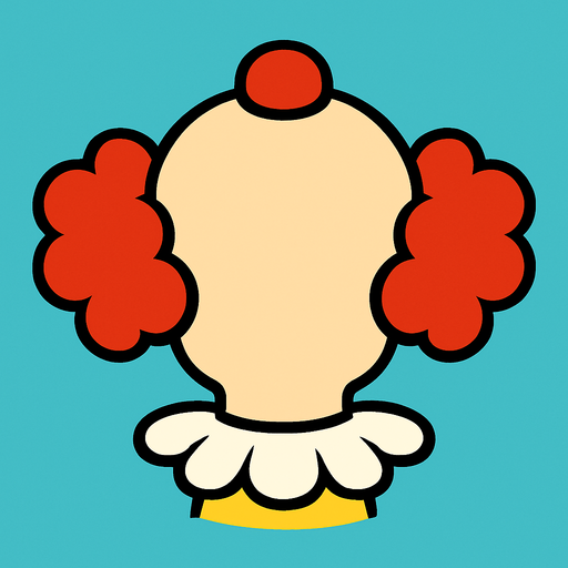 bir palyanço kafasının arka üsten görünümü çizgi film stili.
In-Game asset.  2d.  High contrast.  No shadows