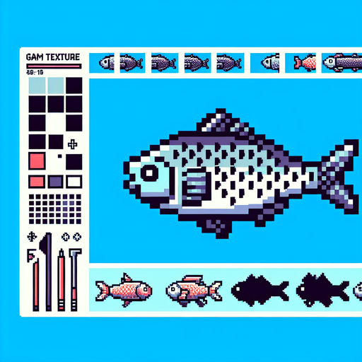 8-bit profile of fish for arcade game.
Single Game Texture. In-Game asset. 2d. Blank background. High contrast. No shadows.