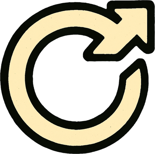 Un simbolo de reiniciar, sin letras, es como un circulo con una flecha.
In-Game asset.  2d.  High contrast.  No shadows