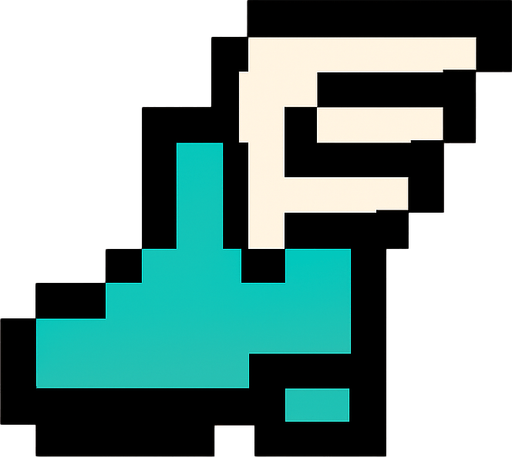 8x8 pixel  movement speed powerup icon. boot with wings.
In-Game asset.  2d.  High contrast.  No shadows. Black outline
