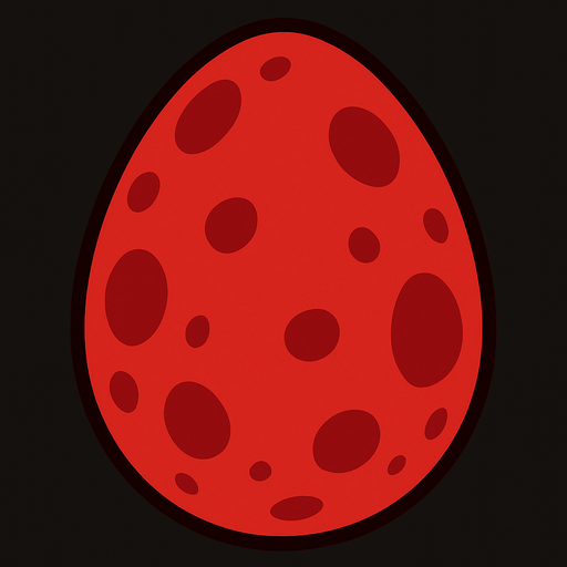 Make a red egg with dark red spots.
In-Game asset.  2d.  High contrast.  No shadows
