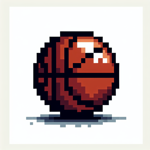 Singular basketball. 8-bit art style..
Single Game Texture. In-Game asset. 2d. Blank background. High contrast. No shadows.