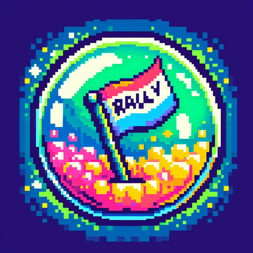 pixel art bubble with a rally flag in neon color...
Single Game Texture. In-Game asset. 2d. Blank background. High contrast. No shadows.