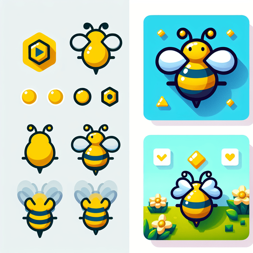 a yellow bee.
Single Game Texture. In-Game asset. 2d. Blank background. High contrast. No shadows.