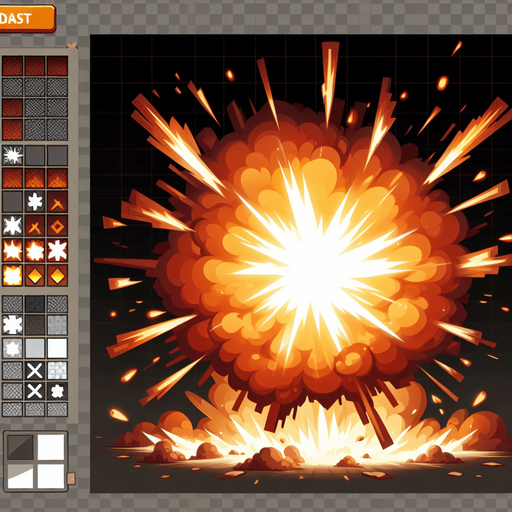 Explosion coming from the center..
Single Game Texture. In-Game asset. 2d. Blank background. High contrast. No shadows.