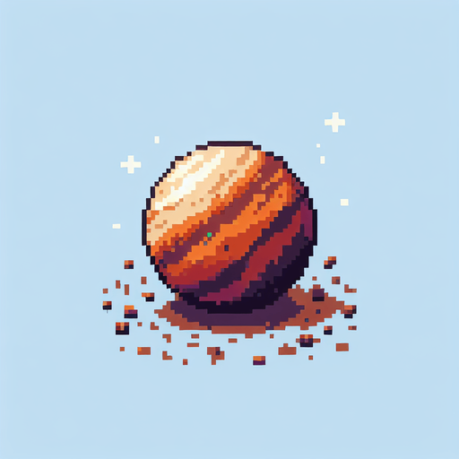 pixel art of a tiny planet.
Single Game Texture. In-Game asset. 2d. Blank background. High contrast. No shadows.