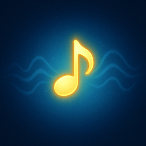 A single glowing yellow melody symbol in the center, surrounded by soft blue light, abstract sound waves gently radiating outward, dreamy and minimalistic background, magical atmosphere, high contrast lighting, perfect for a music-themed game, 4K, highly detailed.
In-Game asset.  2d.  High contrast.  No shadows