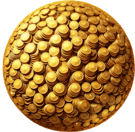 A  single circle gold coins.
Single Game Texture. In-Game asset. 2d. Blank background. High contrast. No shadows.