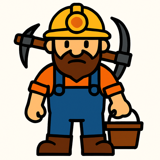 Miner character.
In-Game asset.  High contrast.  No shadows