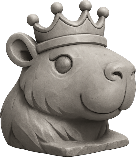 Recrealo en una escultura. Utiliza un estilo cartoon. Usas colores grises. Recuerda que es un capibara usas sus rasgos y formas. Damelo sin fondo. Tambien quita el arco y la flecha