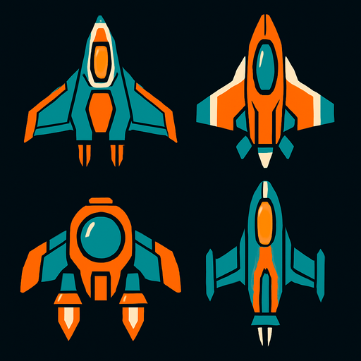 spaceships.
In-Game asset.  2d.  High contrast.  No shadows