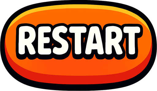 Boton de juego que diga "RESTART".
In-Game asset.  2d.  High contrast.  No shadows