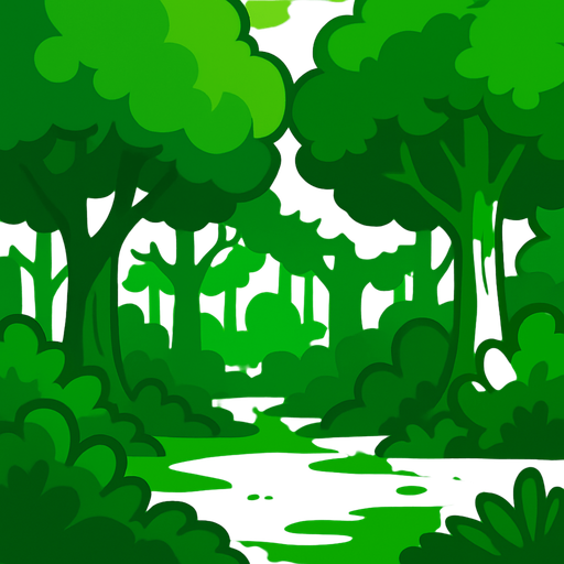 yeşil ormanlık alan.
In-Game asset.  2d.  High contrast.  No shadows