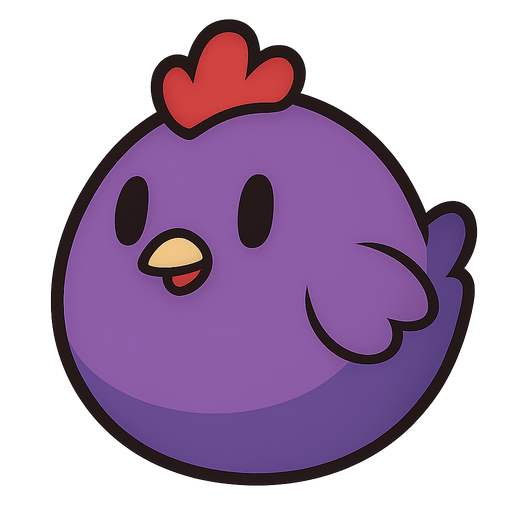 purple ball chicken. No background. Transparent background. Blank background. No shadows. 2d. In-Game asset. flat