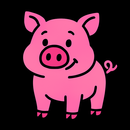 pink pig  with black background.
In-Game asset.  2d.  High contrast.  No shadows
