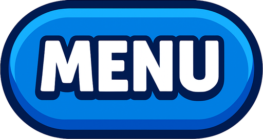 Boton de juego Azul que diga "MENU".
In-Game asset.  2d.  High contrast.  No shadows