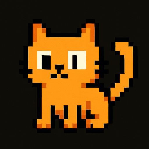 pixel cat.
In-Game asset.  2d.  High contrast.  No shadows