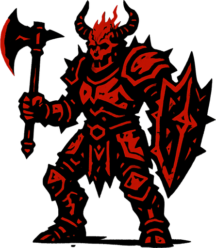 Un enemigo del infierno de elite, tiene armas y tambien armadura.
In-Game asset.  2d.  High contrast.  No shadows