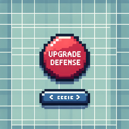 genera un boton que diga "UPGRADE DEFENSE" en pixel art.
Single Game Texture.  In-Game asset.  2d.  Blank background.  High contrast.  No shadows