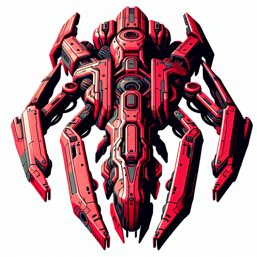 Uma nave vermelha com patas de aranha de ferro intergalactico fundo png.
Single Game Texture. In-Game asset. 2d. Blank background. High contrast. No shadows.