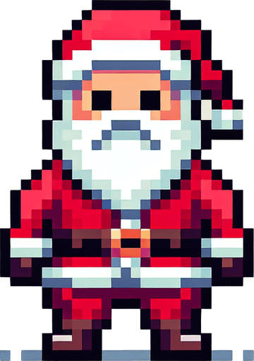 Pixelated Santa Single Game Texture. In-Game asset. 2d. Blank background. High contrast. No shadows.