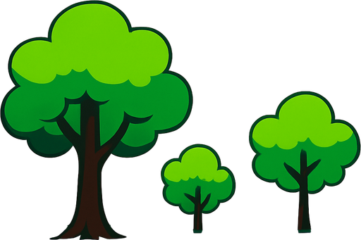 Fondo 2D con cielos y Arboles con cesped.
In-Game asset.  2d.  High contrast.  No shadows