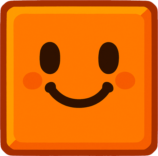 Happy orange block.
In-Game asset.  2d.  High contrast.  No shadows