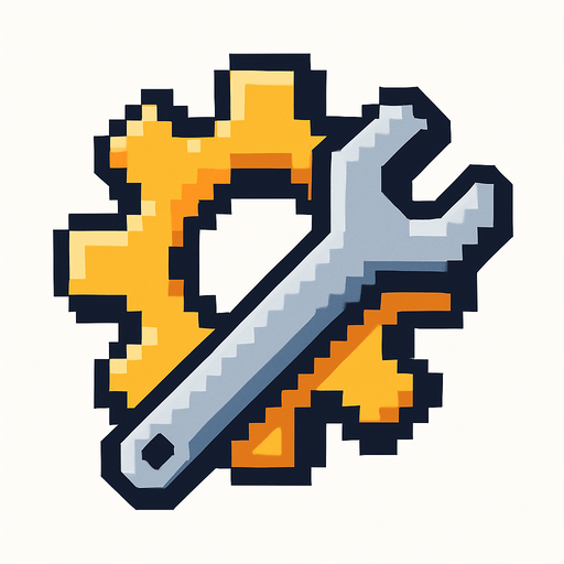 Пиксельная шестерёнка с гаечным ключом.
In-Game asset.  2d.  High contrast.  No shadows