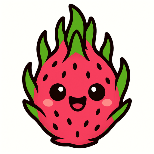 Dragon fruit with cute face.
In-Game asset.  2d.  High contrast.  No shadows