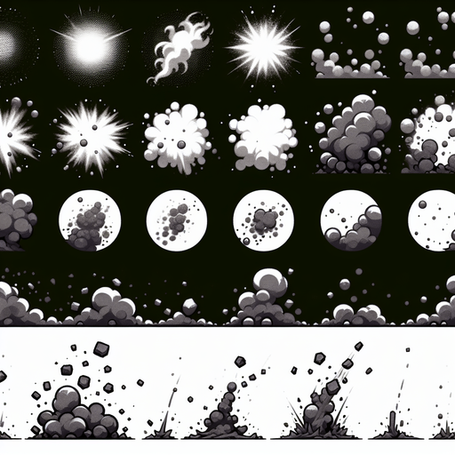A sprite sheet of dust particles. like from someone walking
Single Game Texture. In-Game asset. 2d. Blank background. High contrast. No shadows.