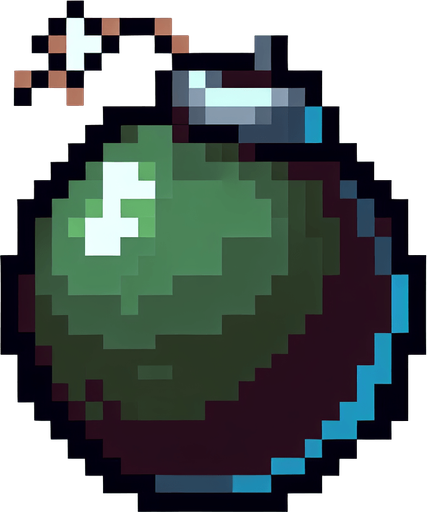 a bomb, pixel style.
Single Game Texture. In-Game asset. 2d. Blank background. High contrast. No shadows.