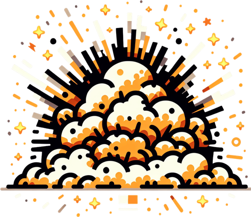 Explosion in 2d game.
Single Game Texture. In-Game asset. 2d. Blank background. High contrast. No shadows.