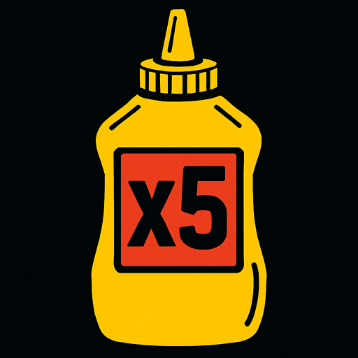 Mustard Bottle, label is x5.
In-Game asset.  2d.  High contrast.  No shadows