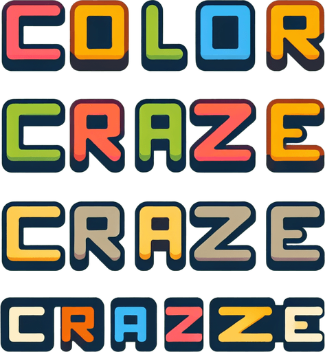 A logo for the game showing the title "Color Craze" with each letter in a different colors, picked from a nice muted palette in simple and clean style..
Single Game Texture. In-Game asset. 2d. Blank background. High contrast. No shadows.